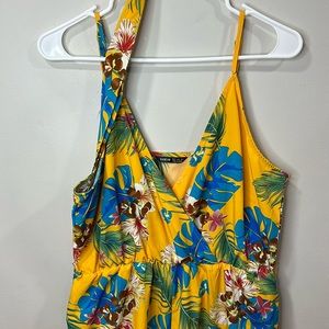 Shein surplice neck self belted tropical cami jumpsuit